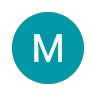A solid teal circle with a large white capital letter M in the center.