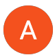 White capital letter A centered inside a solid orange circle on a white background.